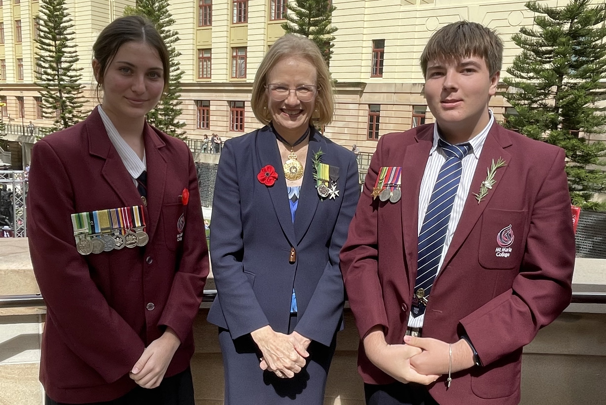 students with Governor at Anzac Day service